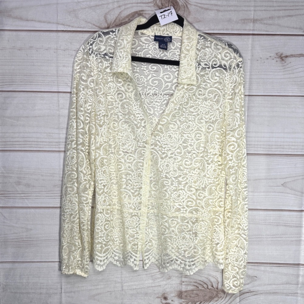 Venezia Jeans Cream Floral Lace Button Front Top Plus Size 18/20 Long Sleeve